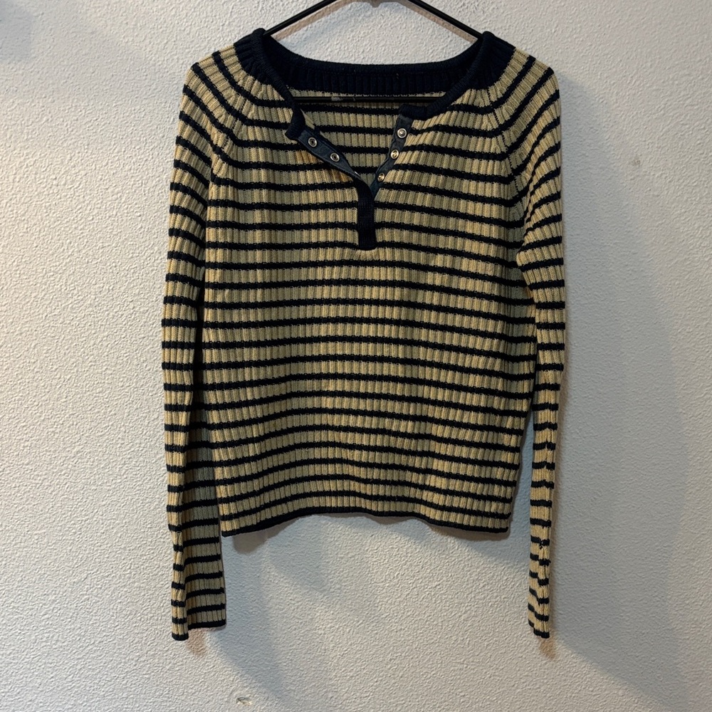 Striped Navy and Tan Women's Sweater